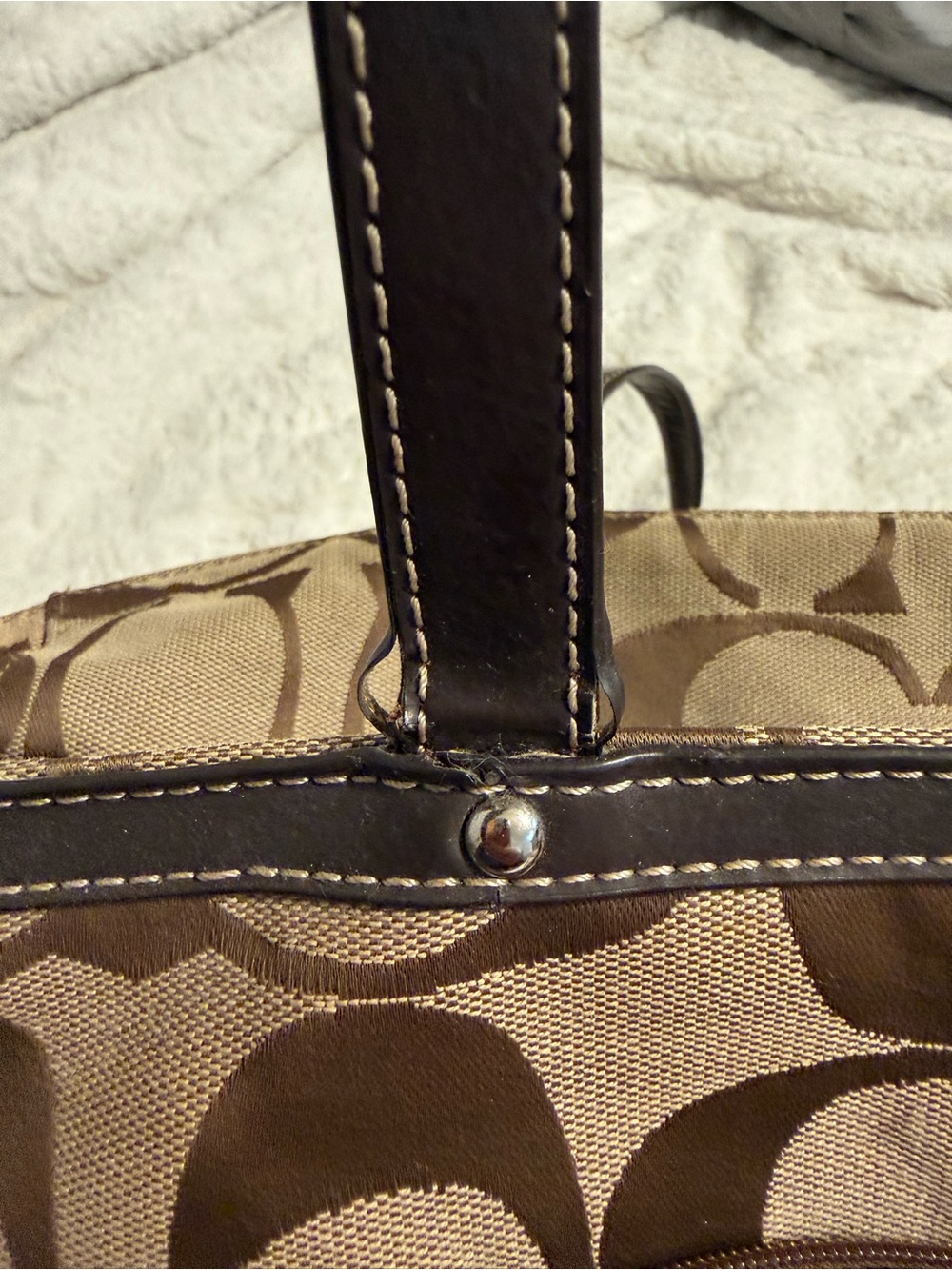 Coach Brown Signature Canvas Tote with Dark Brown Trim - Picture 12 of 15
